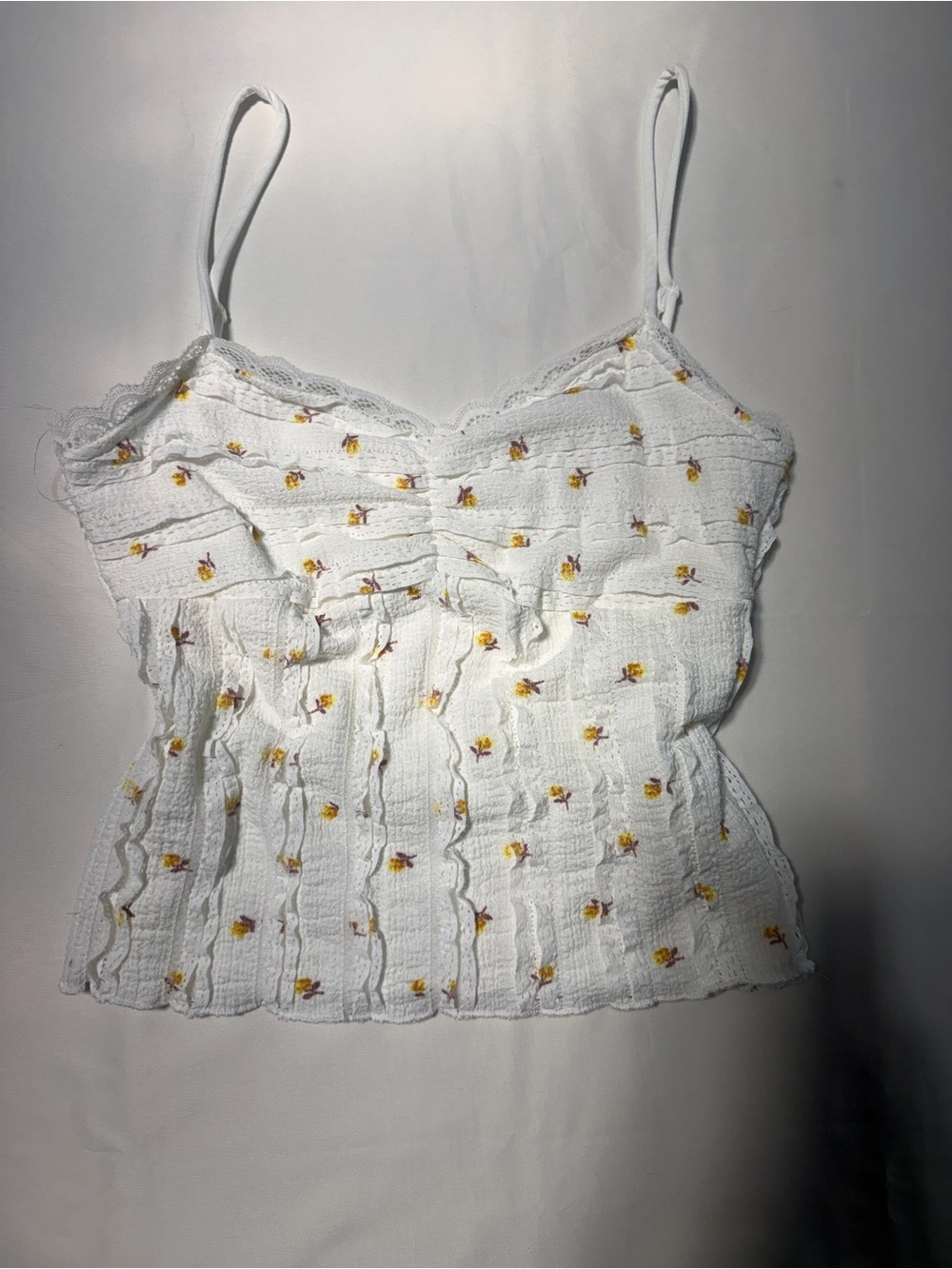 White Floral Lace-Trim Cami Top
